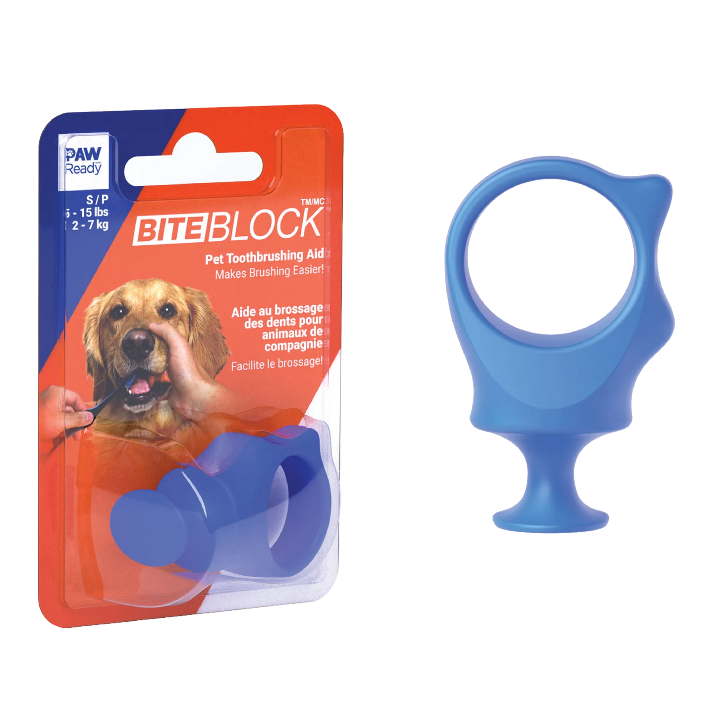 BrushMate Biteblock,"Blue bite block in retail blister packaging"