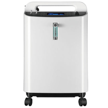 ICU 120 Bundle with 5L Veterinarian Oxygen Concentrator by Rcom USA,"White oxygen concentrator on wheels with top handle and front flow meter"