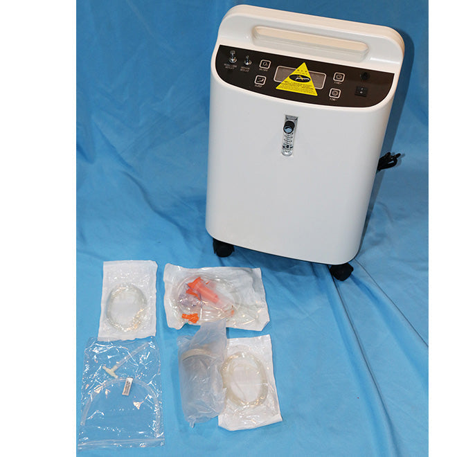ICU 120 Bundle with 5L Veterinarian Oxygen Concentrator by Rcom USA,"White oxygen concentrator with tubing and accessory packs"