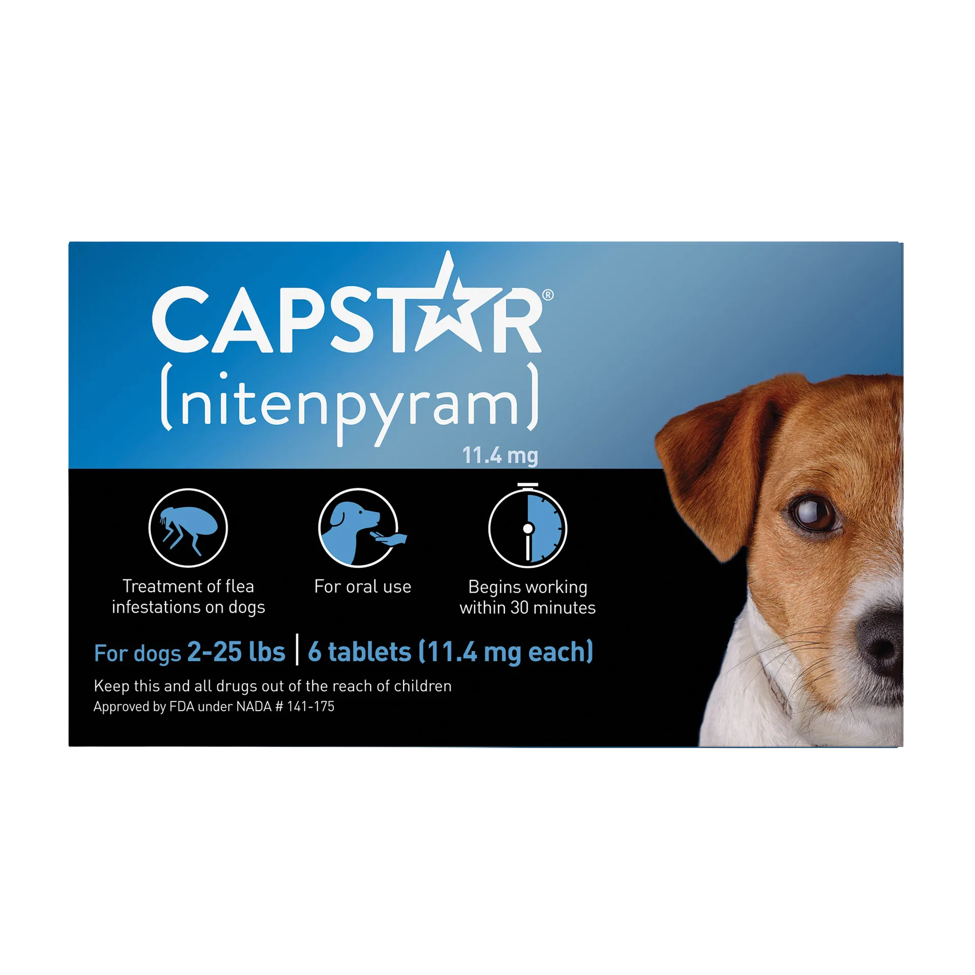 Capstar™,"Front of product box with dog face and flea treatment icons"
