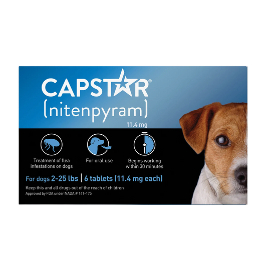 Capstar™,"Front of product box with dog face and flea treatment icons"