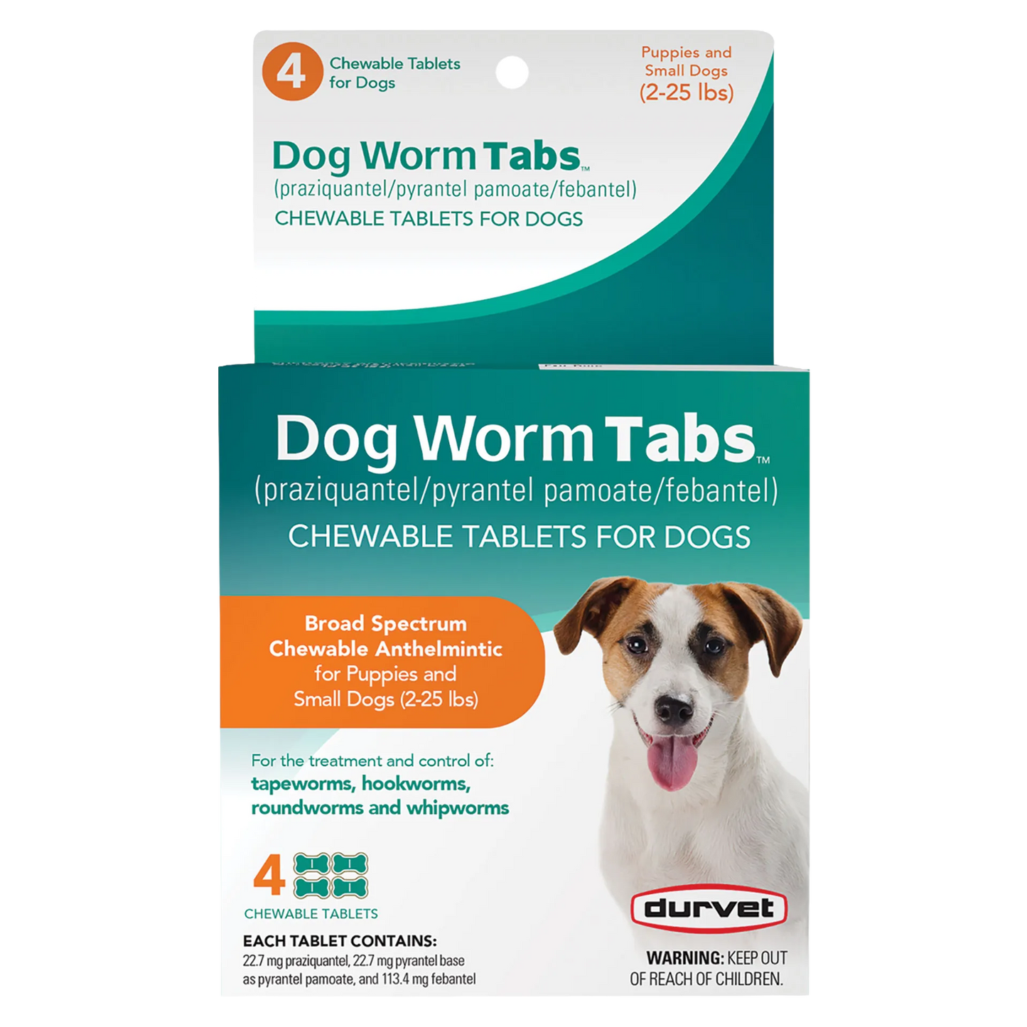 Dog Worm Tabs,"Front view of box with hanging tab and dog image"