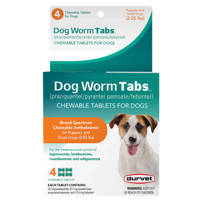 Dog Worm Tabs,"Front view of box with hanging tab and dog image"