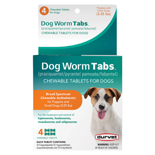 Dog Worm Tabs,"Front view of box with hanging tab and dog image"