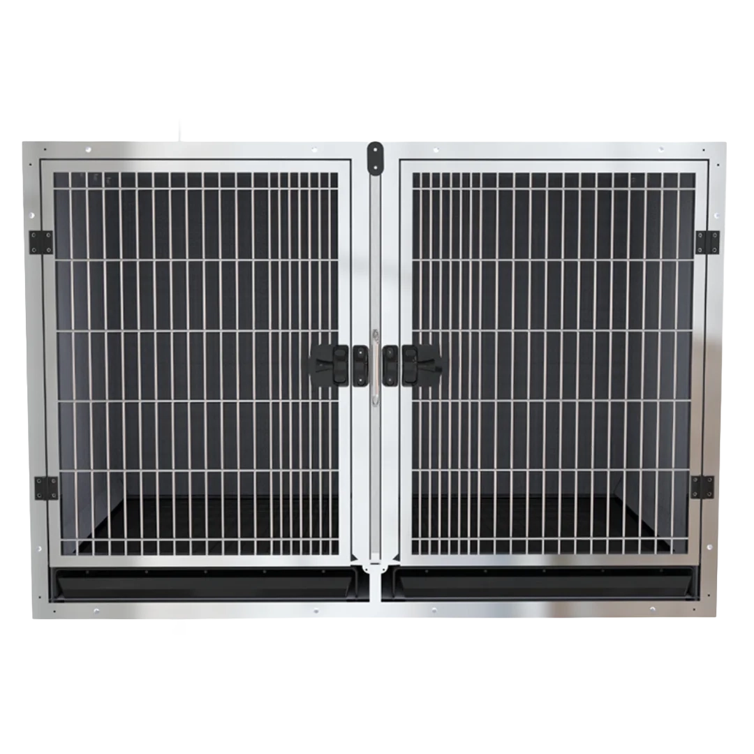 Stainless Steel Cage Module by Waggz,"Front view of double-door stainless steel cage module"
