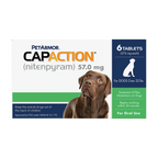 CapAction®,"Front of flea treatment box with brown dog image"