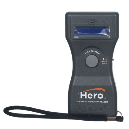Hero™ Universal Microchip Scanner,"Handheld scanner with display screen and wrist strap"