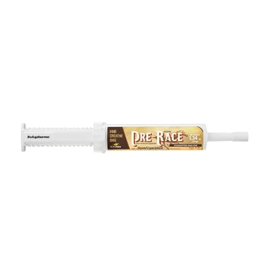 Pre-Race,"Oral paste syringe with labeled barrel and plunger"