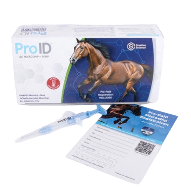 ProID® ISO Microchip + Temp 5ct. Lifetime Registration,"Box with syringe applicator and registration card"