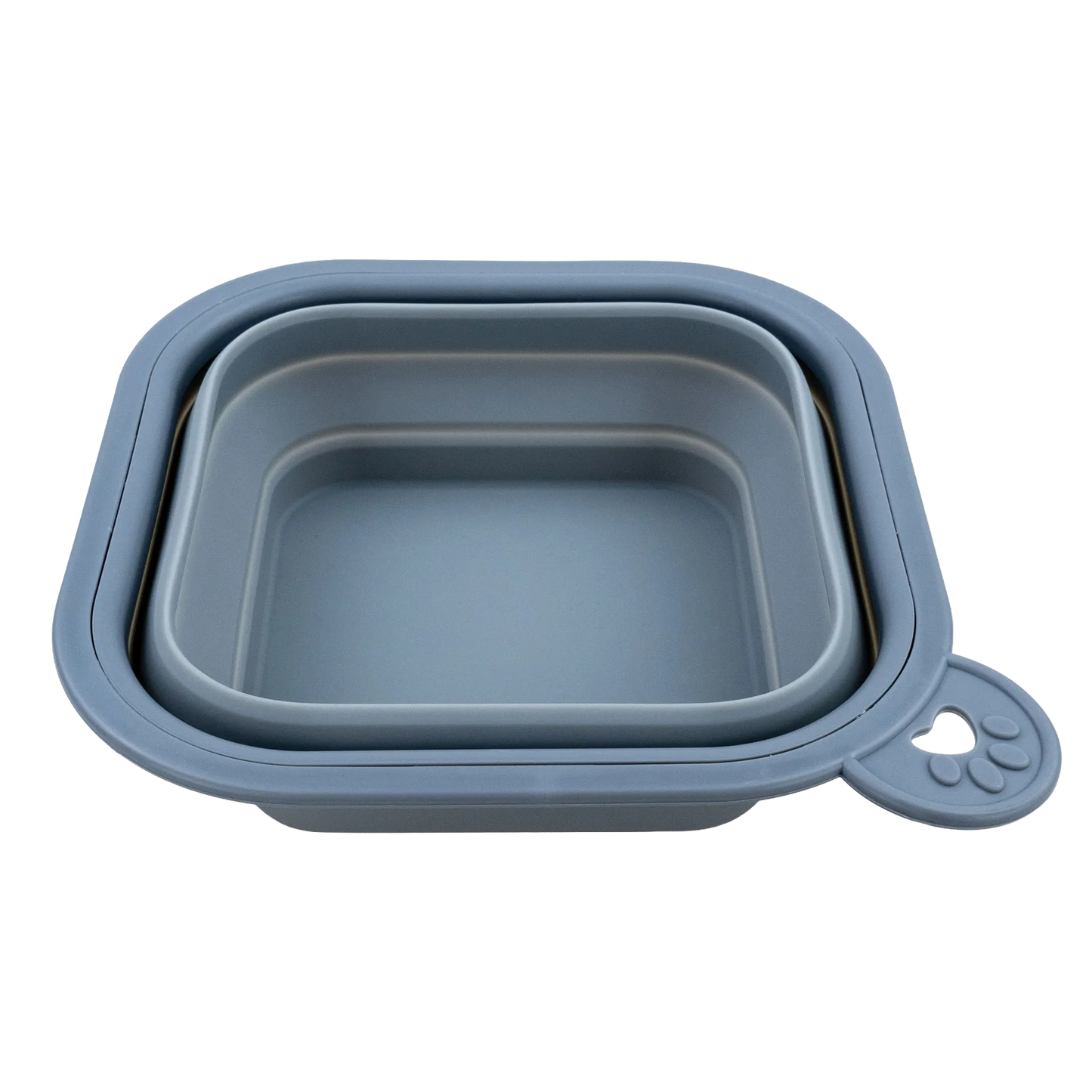 Replacement Collapsible Dog Bowls,"Blue collapsible square bowl with paw-shaped hanging tab"