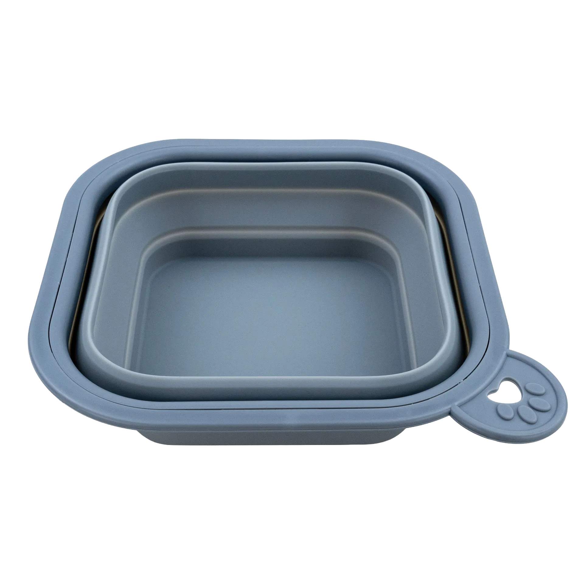 Replacement Collapsible Dog Bowls,"Blue collapsible square bowl with paw-shaped hanging tab"