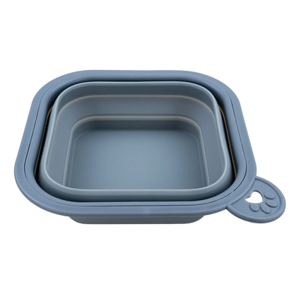Replacement Collapsible Dog Bowls,"Blue collapsible square bowl with paw-shaped hanging tab"