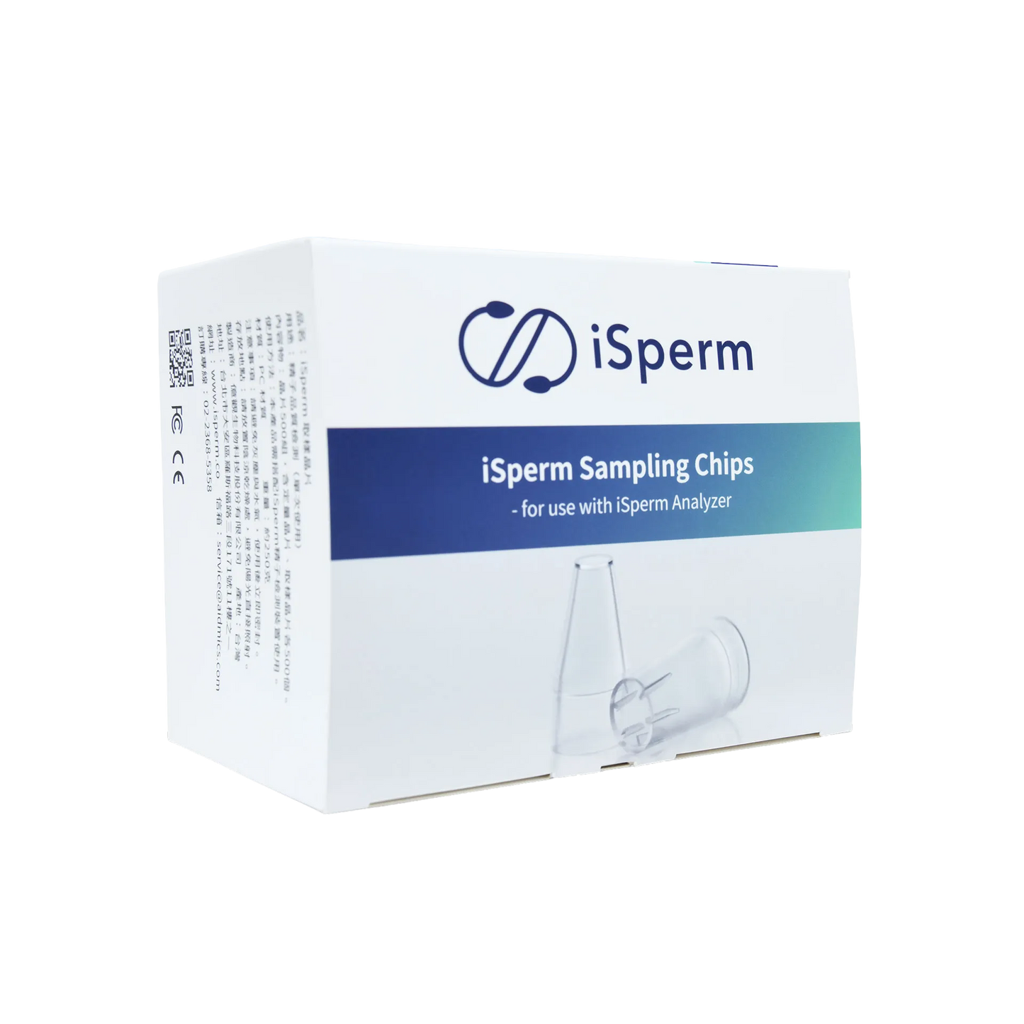 iSperm Sampling Chips,"White product box with blue band and vial illustration"