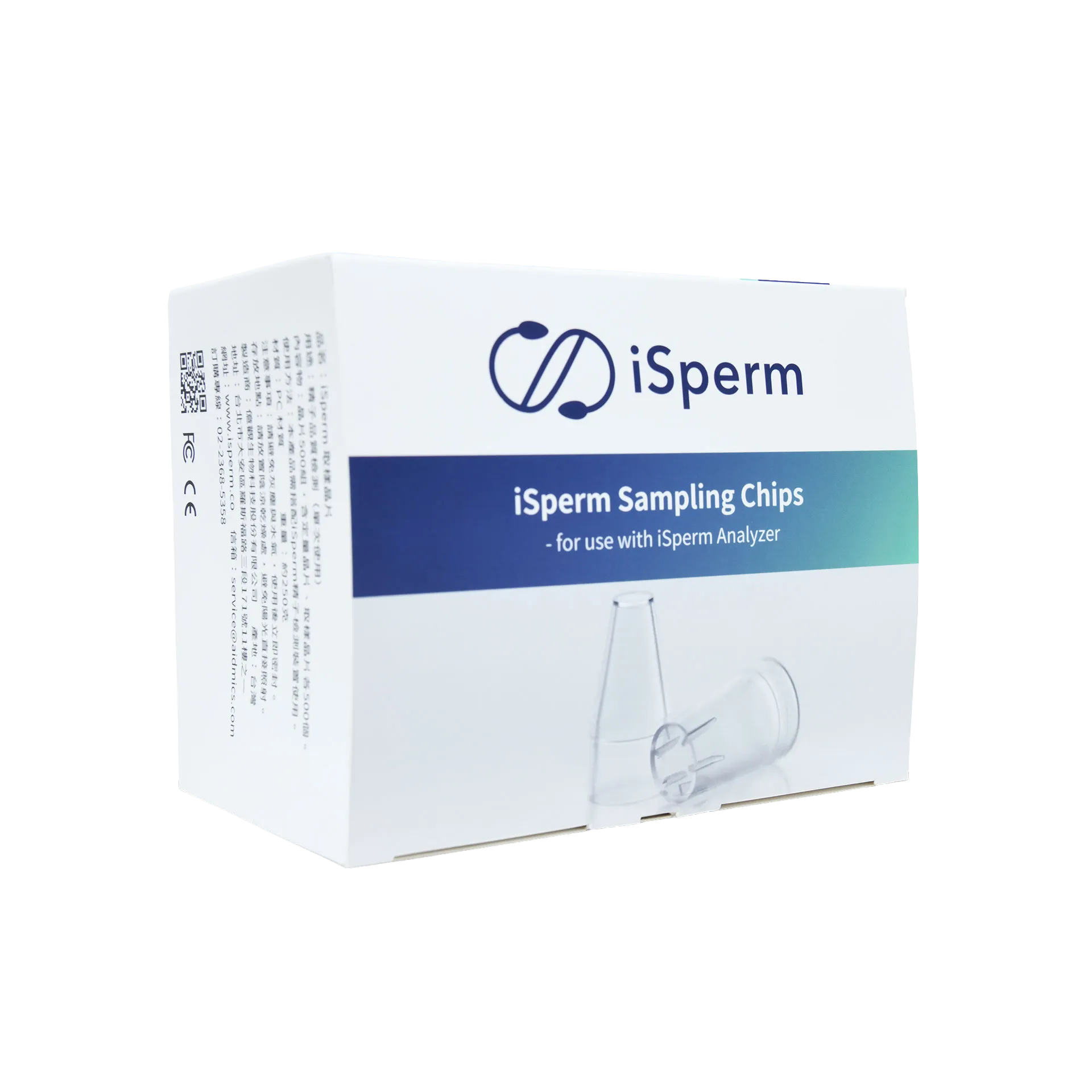 iSperm Sampling Chips,"White product box with blue band and vial illustration"