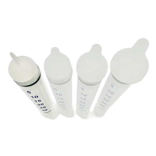Puppywamer Latchons Syringe Nipple Feeders,"Four clear feeding syringes with white nipple tops"