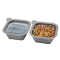 Replacement Collapsible Dog Bowls,"Two gray collapsible bowls, one filled with water and one with kibble"