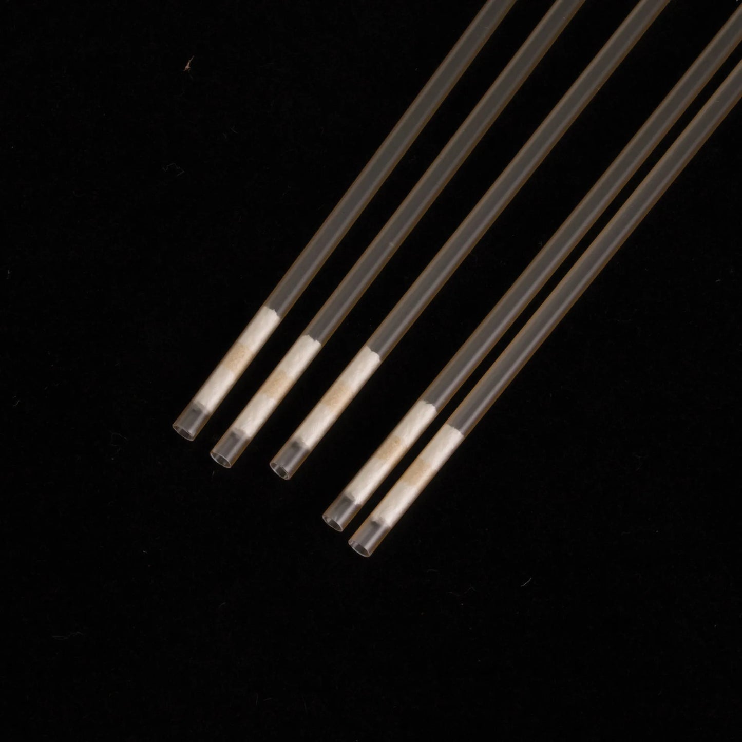 "Straw, Radiated","Five clear plastic straws with white cotton inserts"