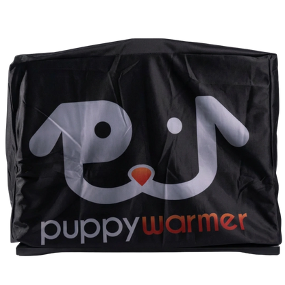 Puppywarmer Cover,"Black fitted cover with front flap over box-shaped unit"
