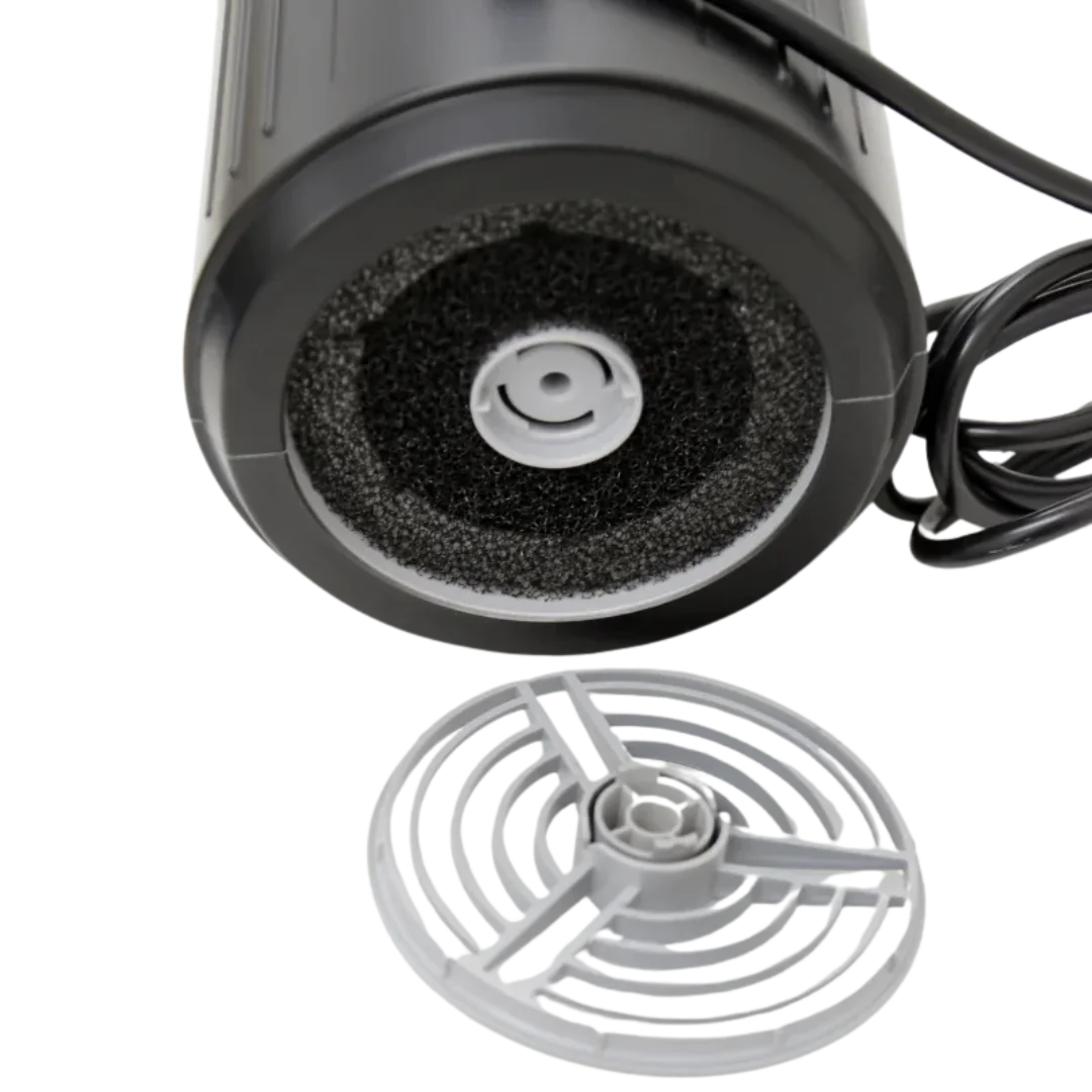 Duo-Sprint Dryer with Movable Dryer Stand by Waggz,"Dryer underside with black foam filter and removable grate"