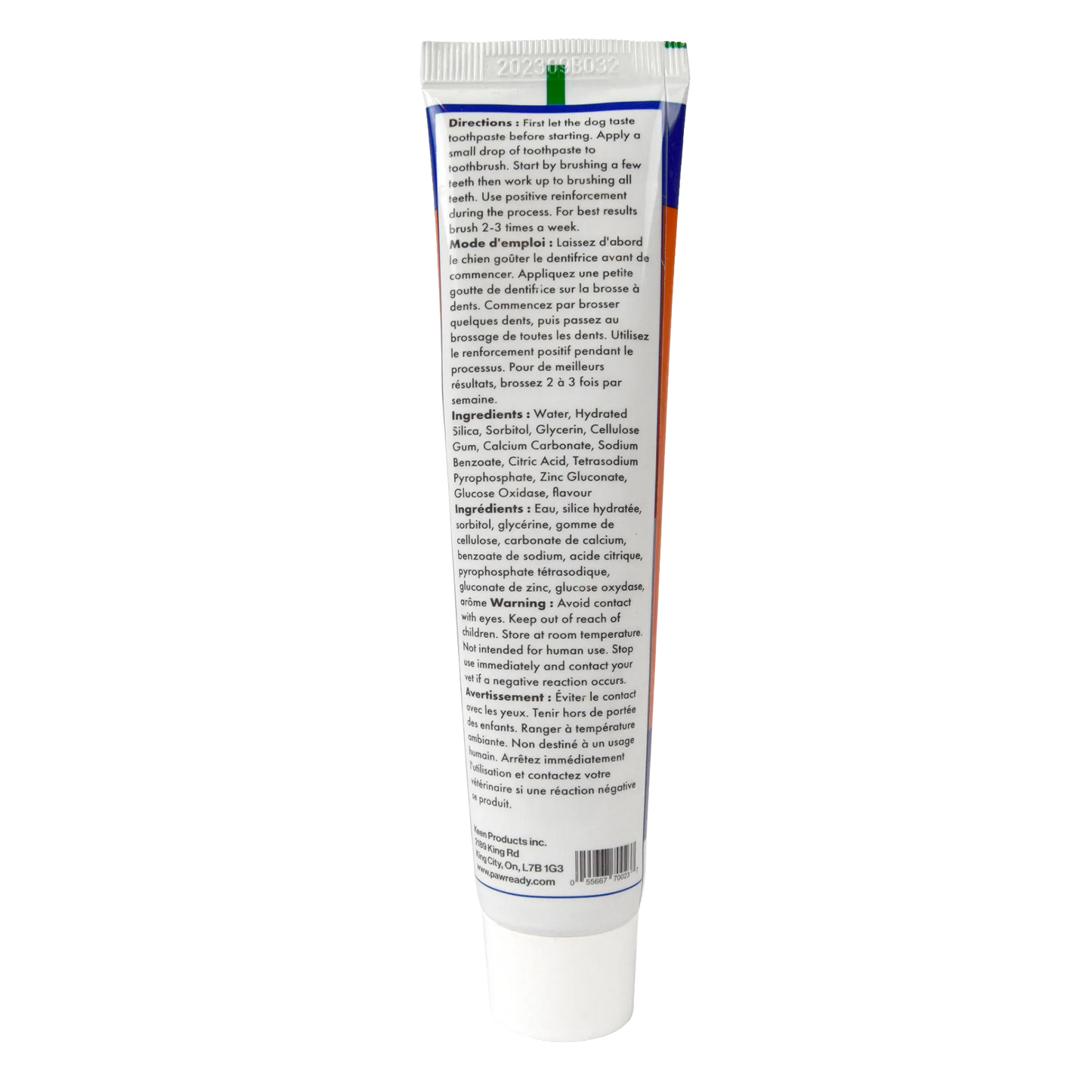 BrushMate ToothPaste,"Back view of toothpaste tube with ingredient and directions panel"