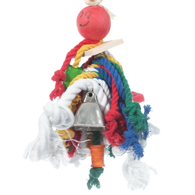 Cotton Preening Doll,"Rope bird toy with bell, wooden perch, and tassels"