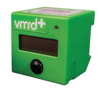 VMRD+ Reader,"Green cube-shaped reader with display screen and button"