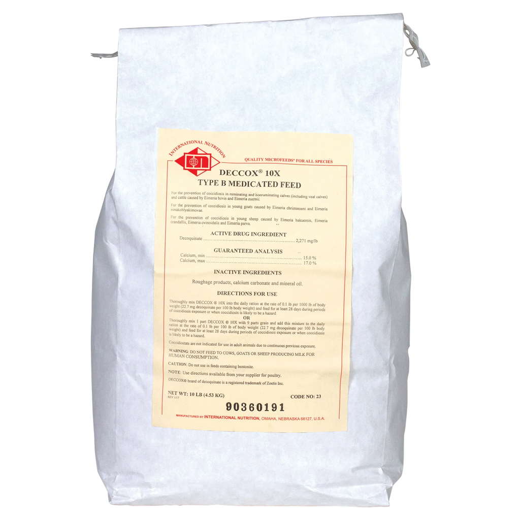 "Deccox® CocciGuard 10x, Preventative Only","Large feed bag with front product label"
