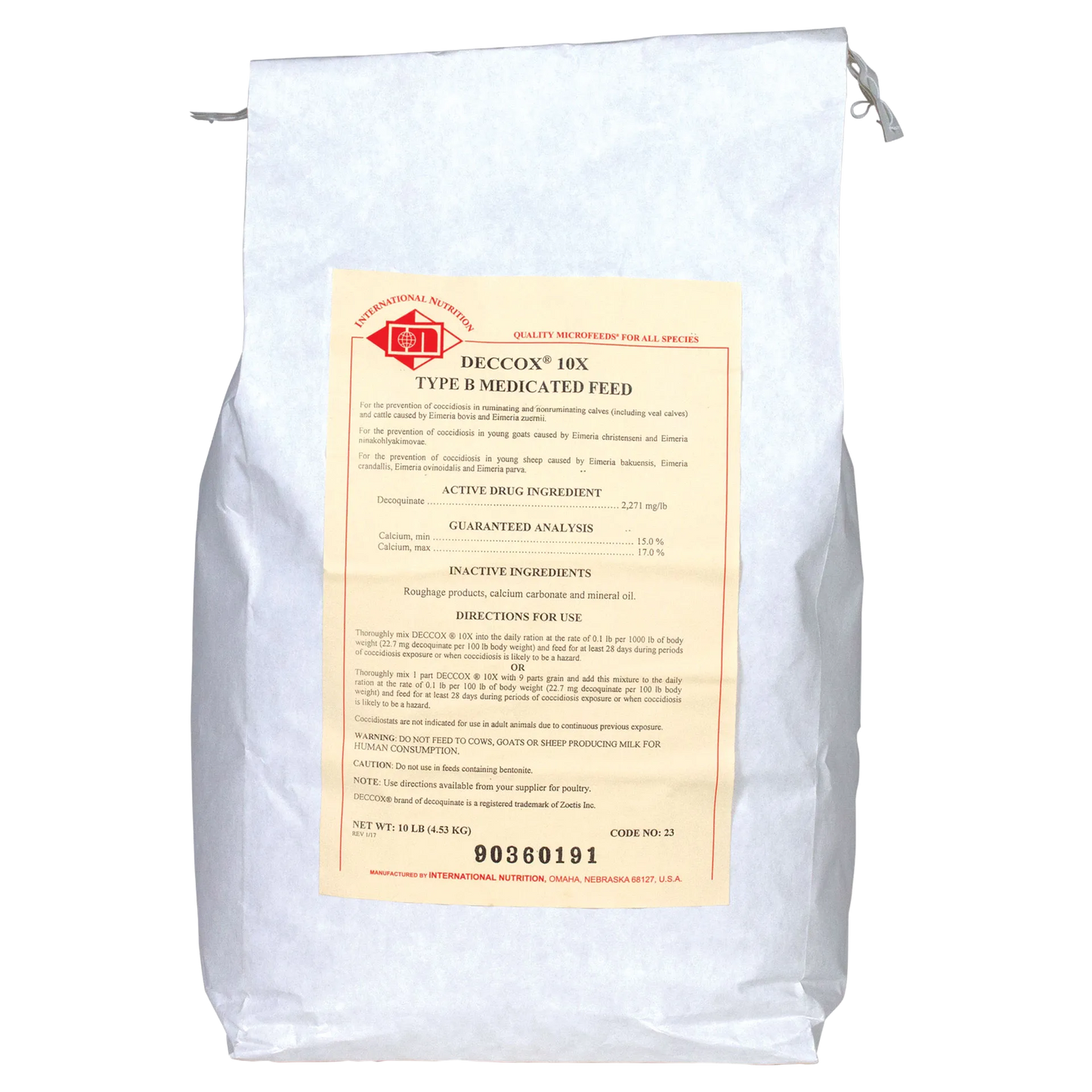 "Deccox® CocciGuard 10x, Preventative Only","Large feed bag with front product label"