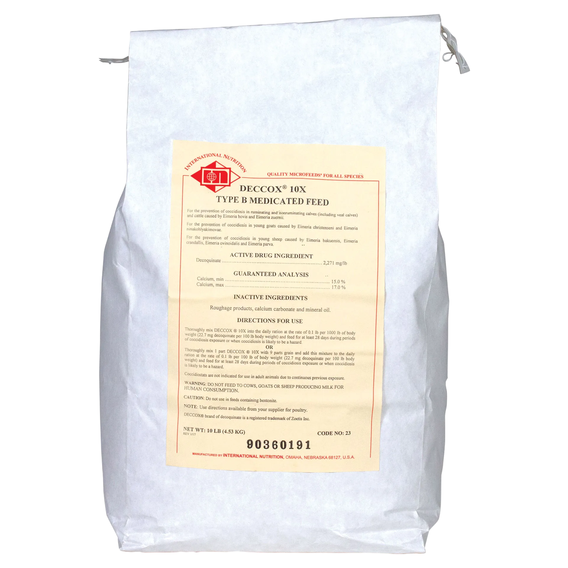 "Deccox® CocciGuard 10x, Preventative Only","Large feed bag with front product label"