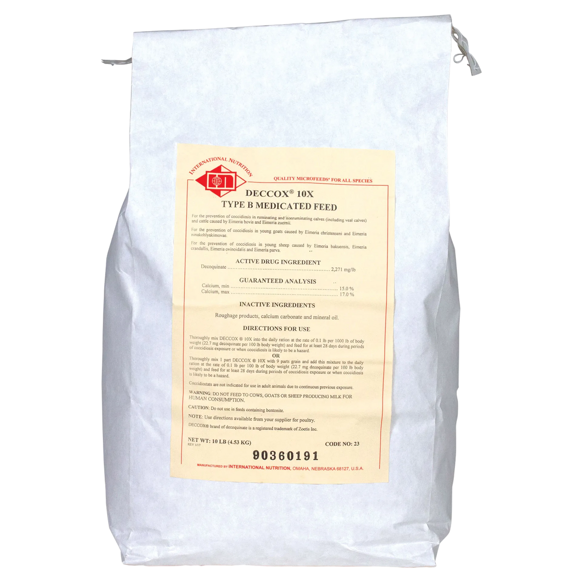 "Deccox® CocciGuard 10x, Preventative Only","Large feed bag with front product label"