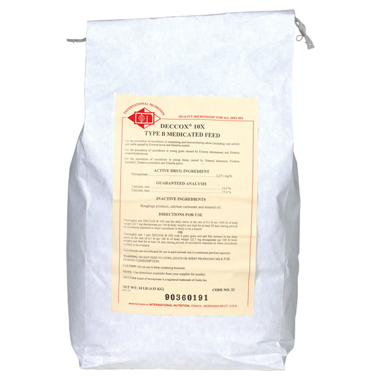 "Deccox® CocciGuard 10x, Preventative Only","Large feed bag with front product label"