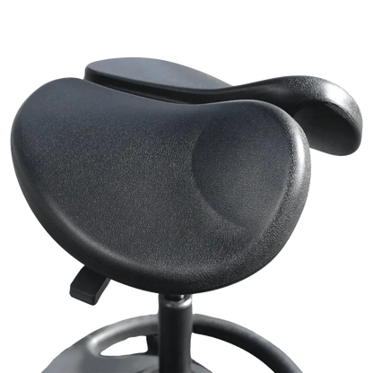 Dog Grooming Ergonomic Wobble Saddle Stool by Waggz,"Close-up of black saddle stool seat"