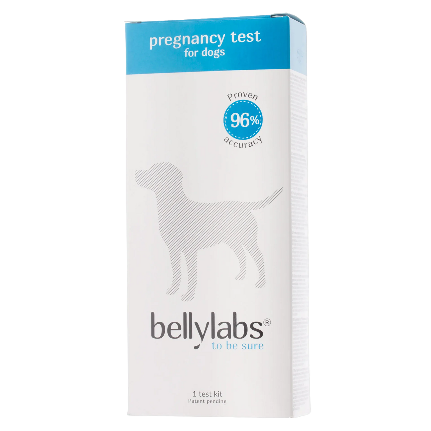 BellyLabs® Canine Pregnancy Test,"Blue and white test kit box with dog silhouette"