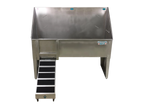 Walk-Through Bathing Tub with Lift & Slide Ramp,"Stainless steel tub with slide-out ramp and black tread steps"
