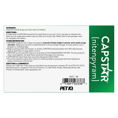 Capstar™,"Back of product box with directions panel and barcode"