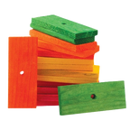 Wood Blocks and Slats,"Stack of colorful wooden slats with drilled holes"