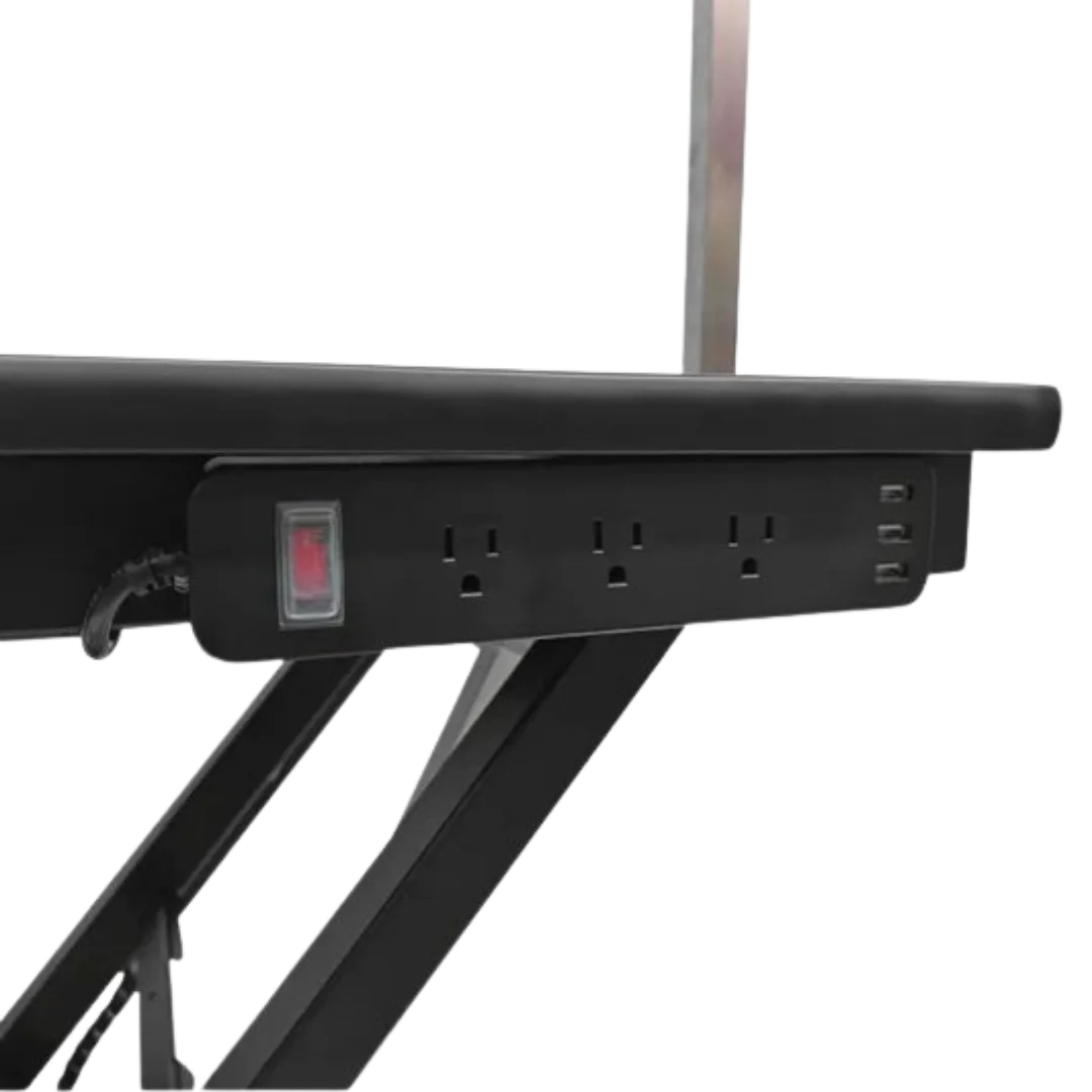 "50"" Dog Grooming 908 Electric Table without Drawer by Waggz","Close-up of table edge with power outlets and switch"