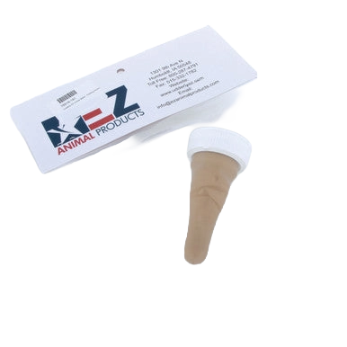 Udderly EZ Horse Milker,"Tapered beige insert with white cap beside product box"