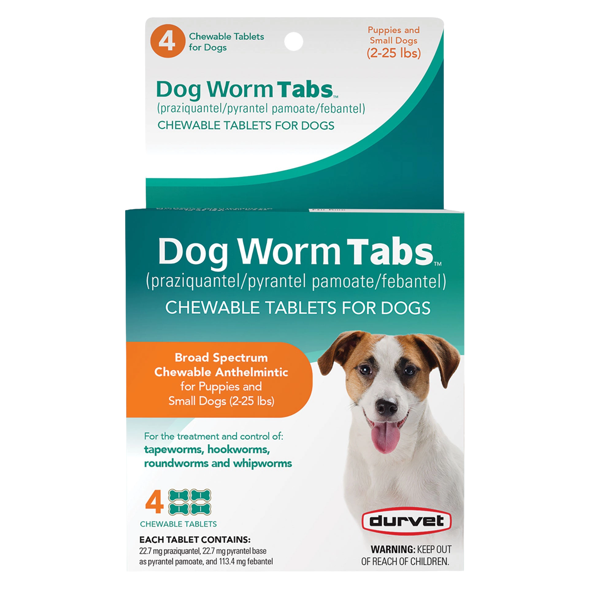 Dog Worm Tabs,"Front of product box with hanging tab and dog image"