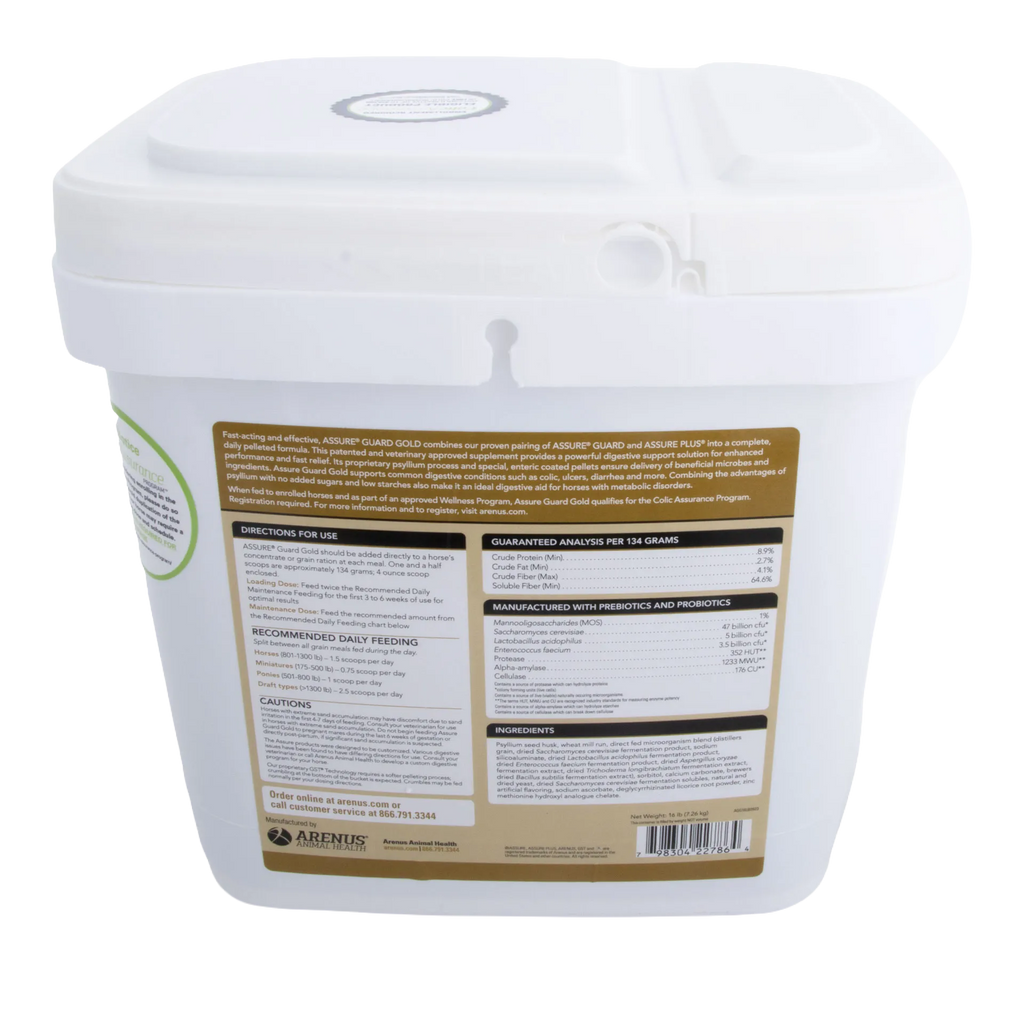 Assure® Guard Gold,"White plastic bucket with hinged lid and back label"