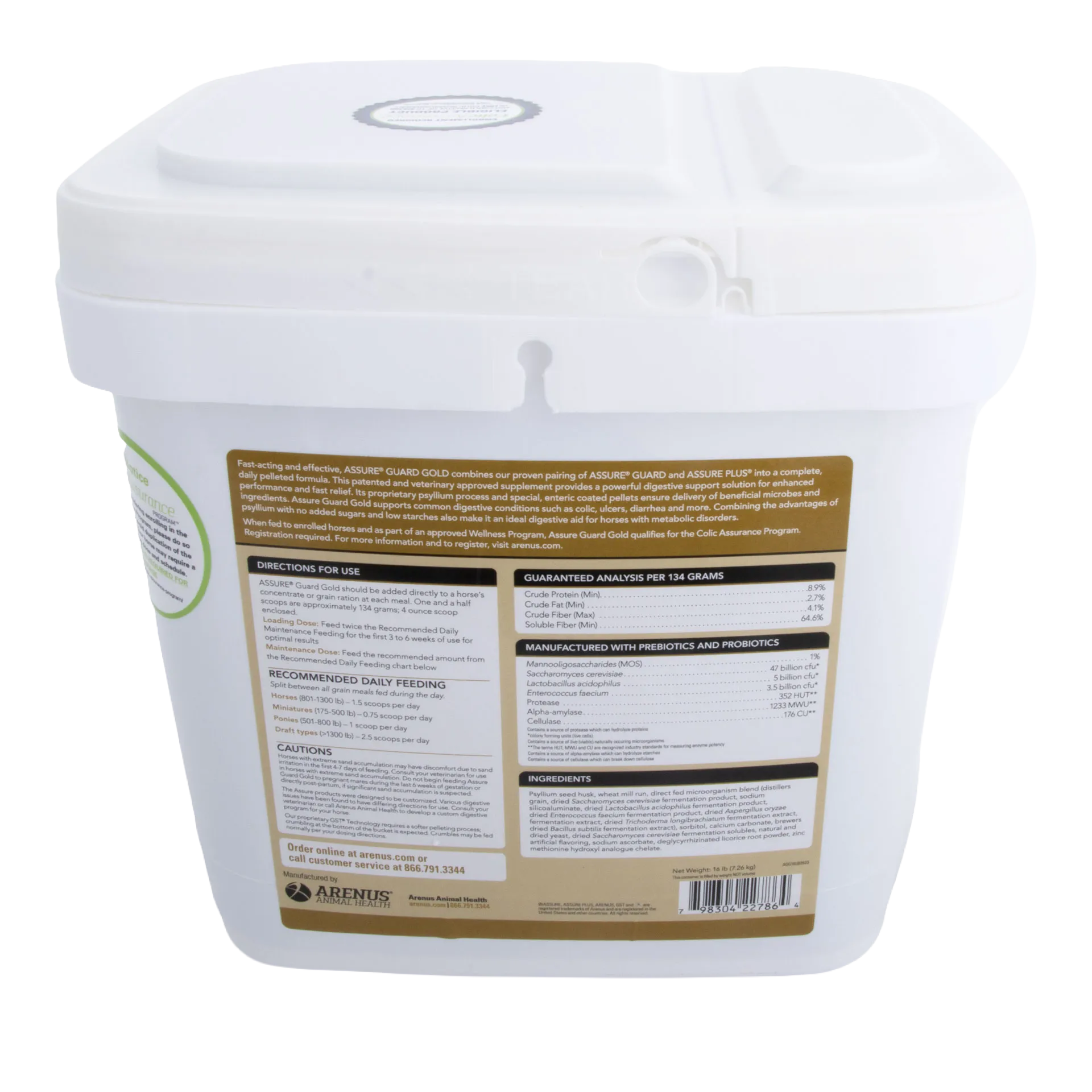 Assure® Guard Gold,"White plastic bucket with hinged lid and back label"