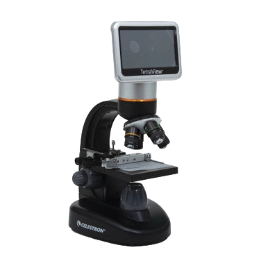Celestron TetraView LCD Digital Microscope,"Black digital microscope with LCD screen and stage"