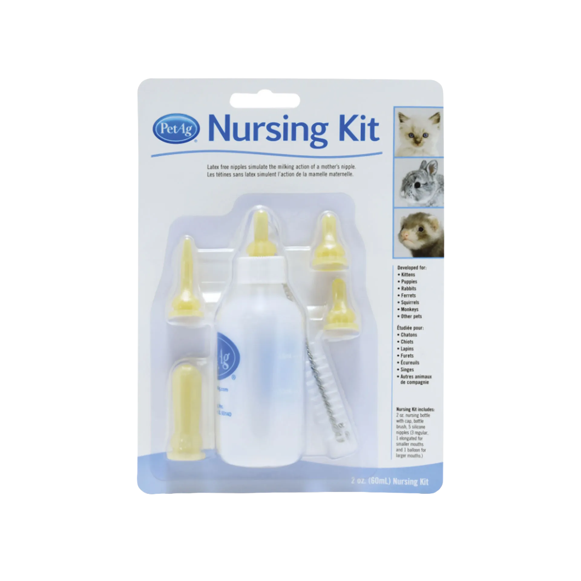 PetAg® Nursing Kits,"Packaged nursing bottle kit with nipples, cap, and cleaning brush"