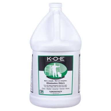 KOE® Kennel Odor Eliminator,"Large white gallon bottle with handle and front label"
