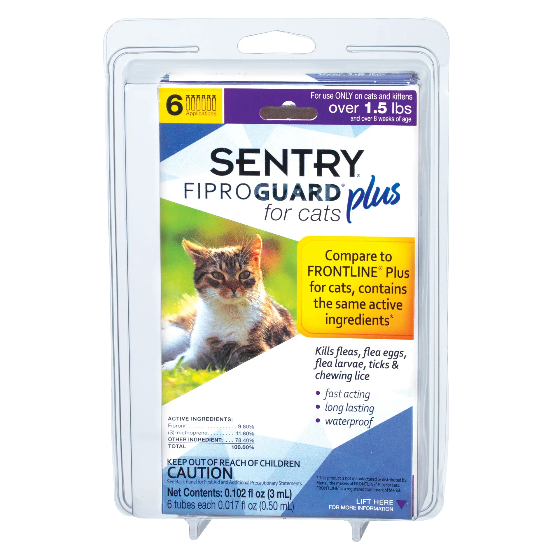 Sentry® Fiproguard® Plus for Cats,"Front blister pack with cat image and 6 application count"