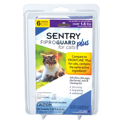 Sentry® Fiproguard® Plus for Cats,"Front blister pack with cat image and 6 application count"