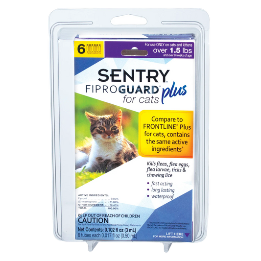 Sentry® Fiproguard® Plus for Cats,"Front blister pack with cat image and 6 application count"
