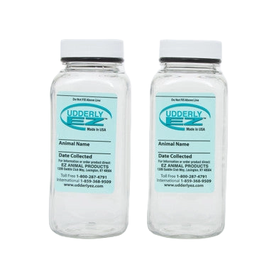 Udderly EZ Horse Milker,"Two clear collection bottles with white caps"