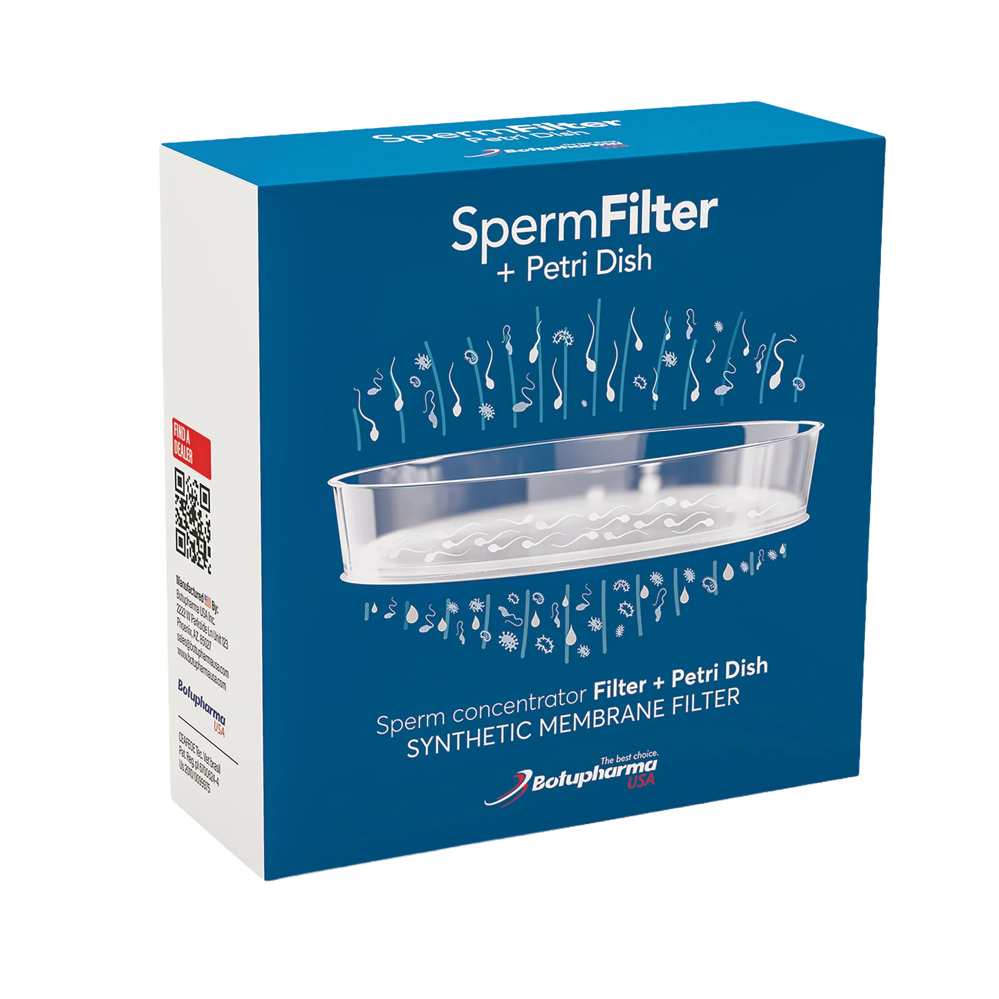 Botu SpermFilter,"Blue product box with clear petri dish illustration, angled view"