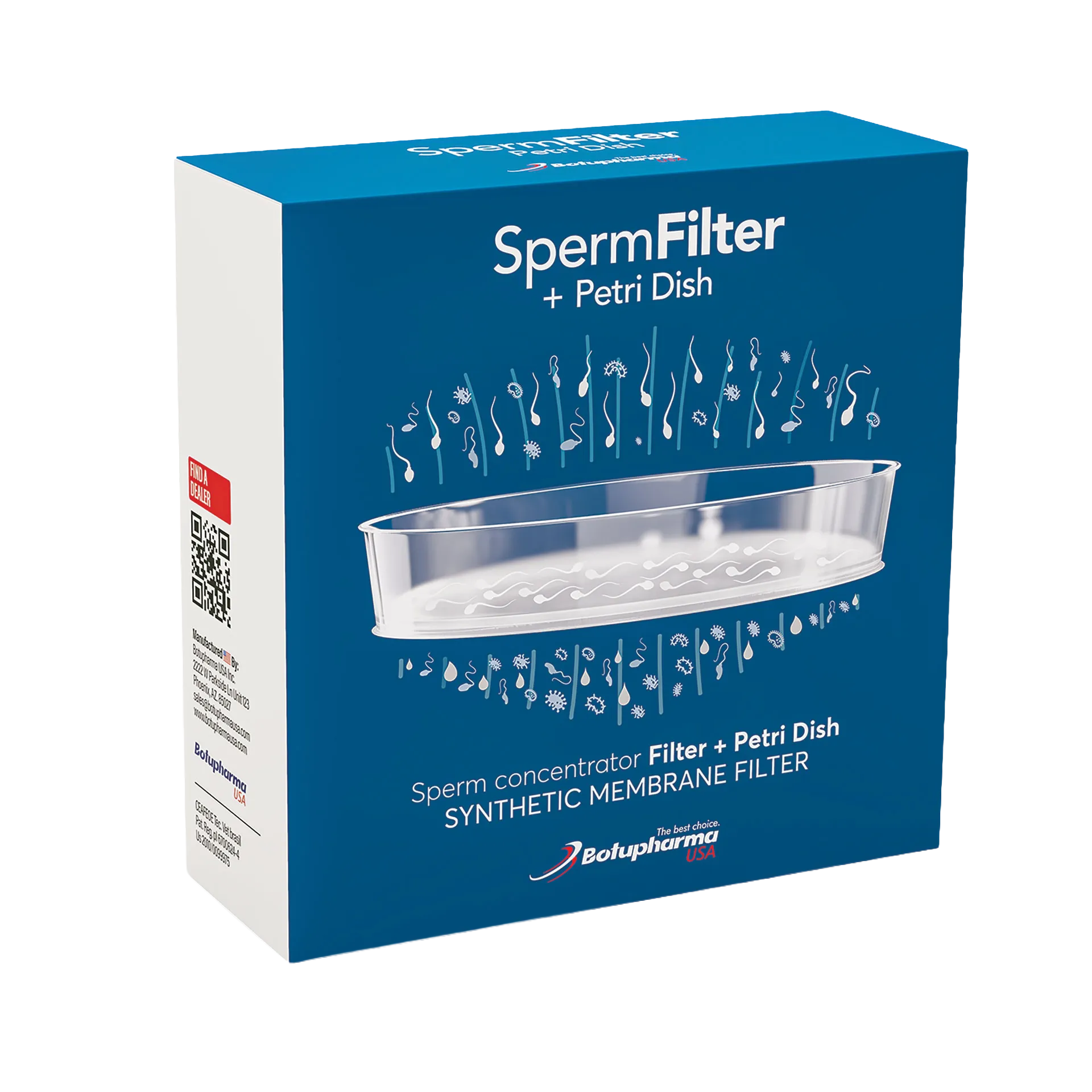 Botu SpermFilter,"Blue product box with clear petri dish illustration, angled view"